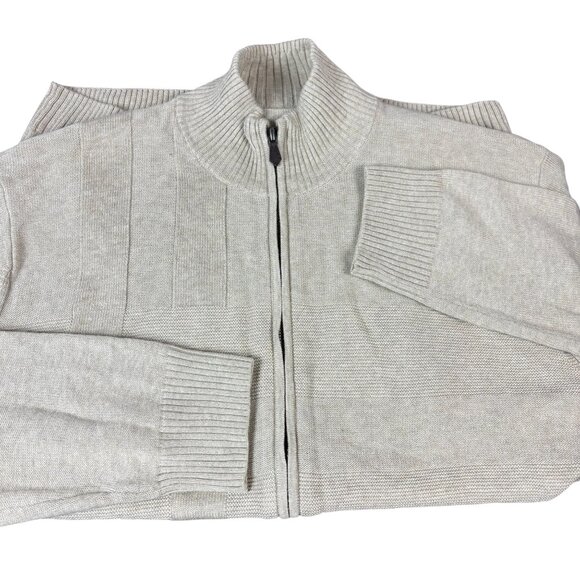 Perry Ellis Full Zip Long Sleeves Beige Sweater Size Large Modern Work Classic - Picture 5 of 9